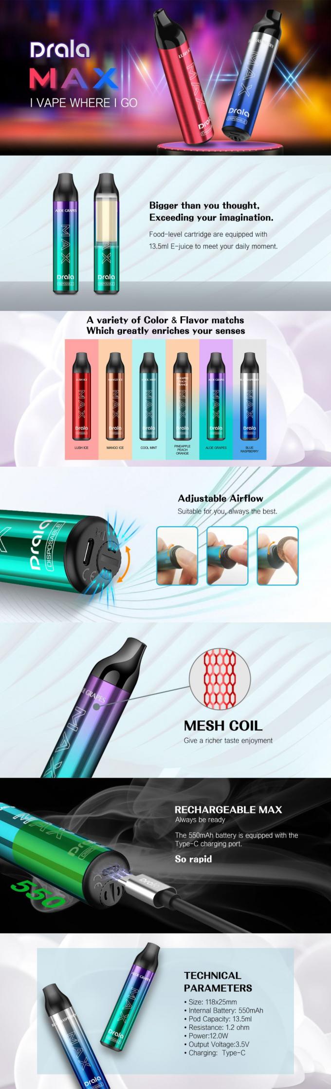 700mAh 6000 Beschikbare Elektronische de Sigarettenverstuiver van Rookwolk Beschikbare Vape 13.5ml 0