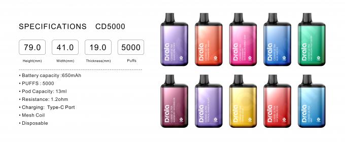 Drala Vape 5000 Peul van Rookwolken de Navulbare Vape 0
