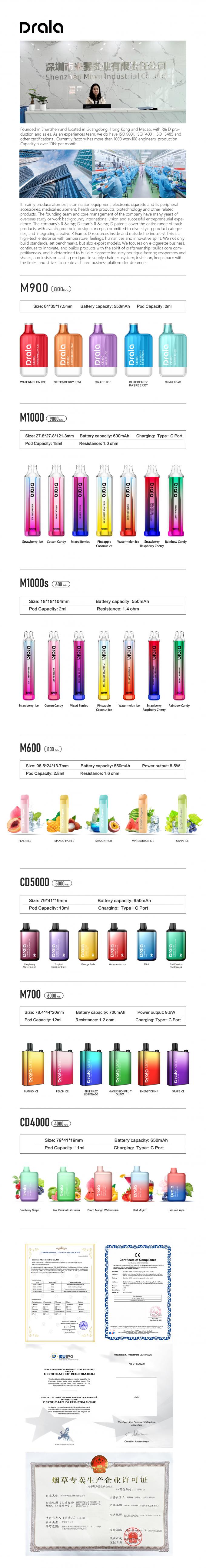 Drala Vape 5000 Peul van Rookwolken de Navulbare Vape 4
