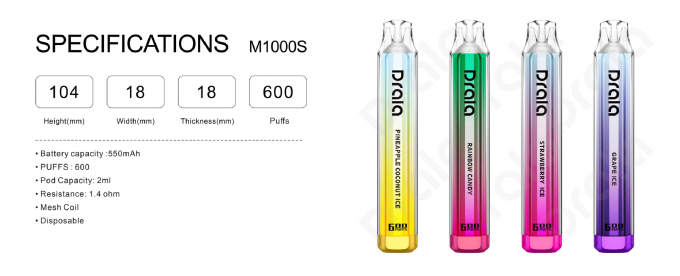 Multiaroma 600 de Nicotine Beschikbare Elektronische Sigaretten van Rookwolk Beschikbare Vape 2ml 2% 0